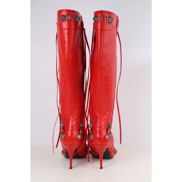 Balenciaga Cagole Boots Red Leather Knee High Pointed Toe Size 37.5 - Picture 12 of 16